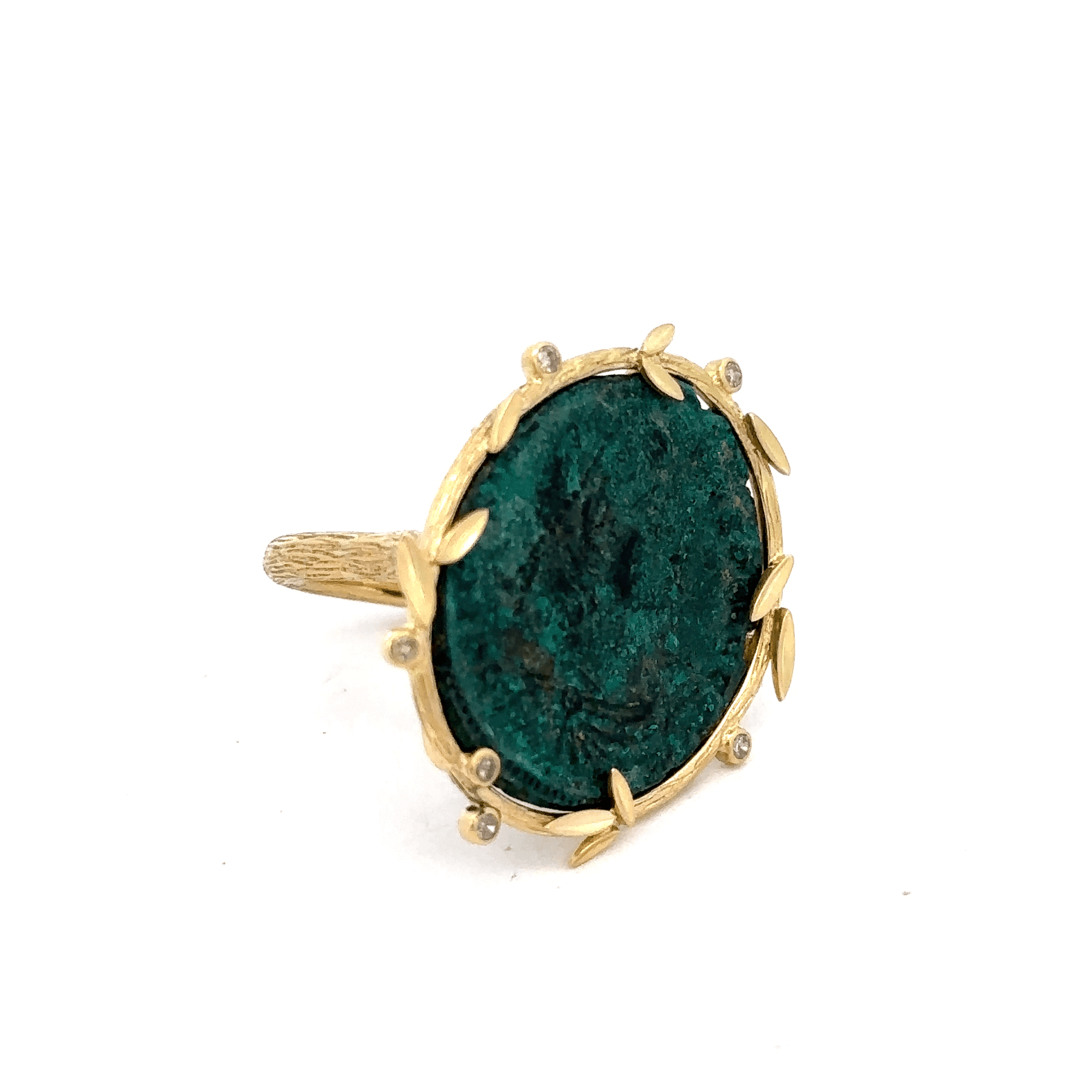 Ancient Roman Coin Leaf and Diamond Ring