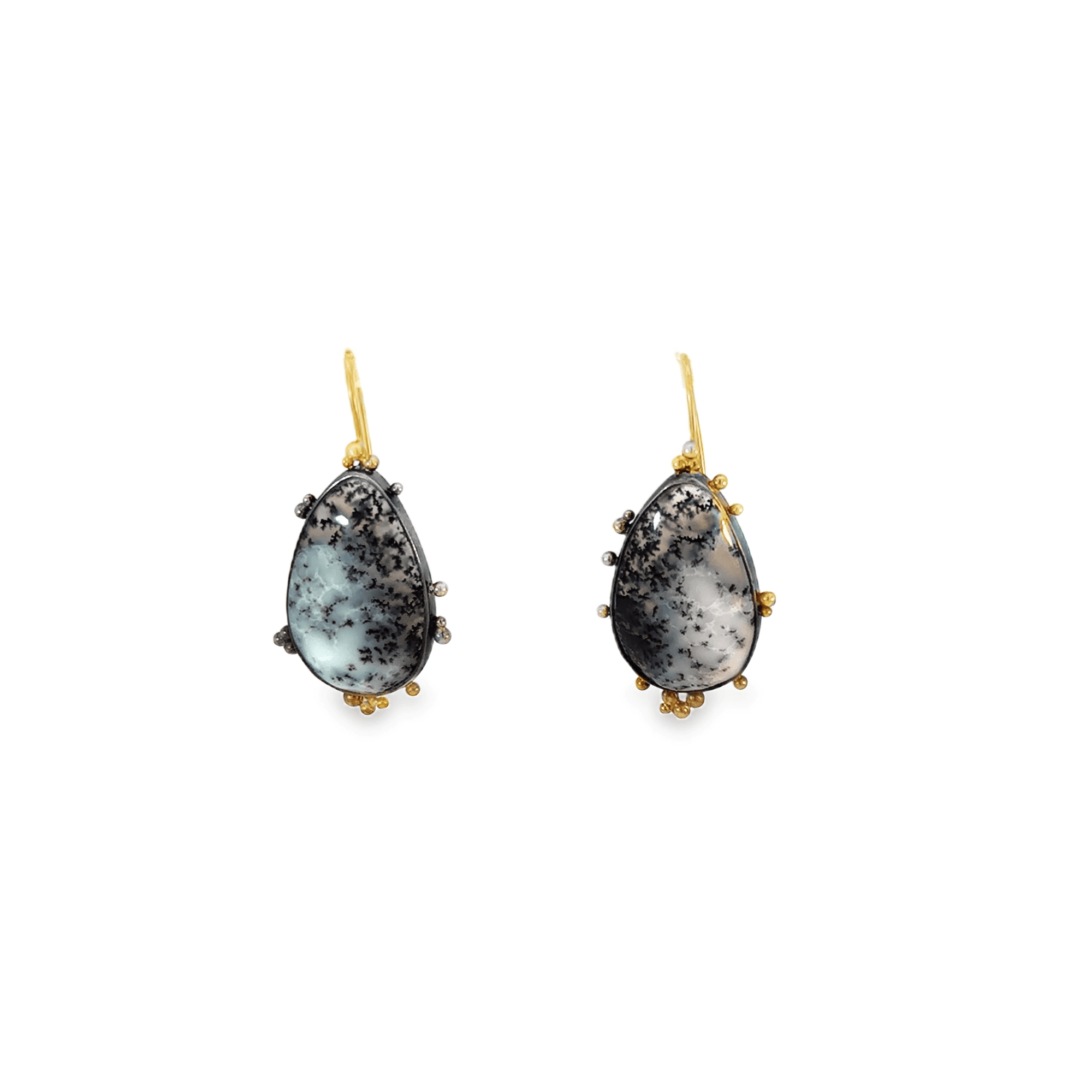 Moss Agate 18k Royal Gold and  Diamond Earrings