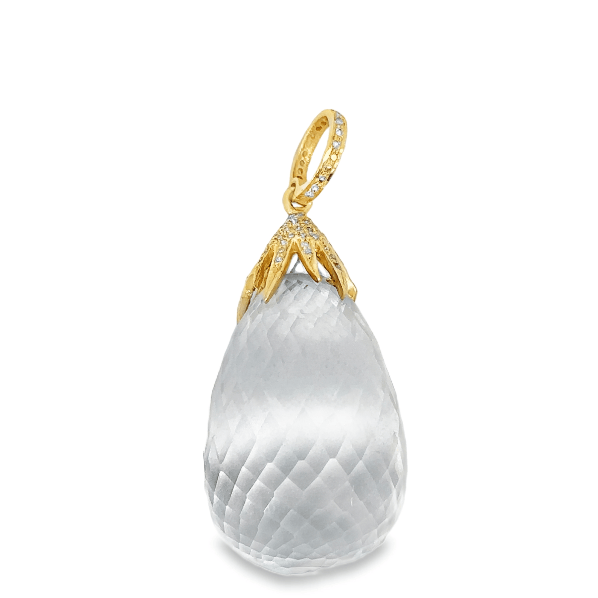 White Topaz Full Cut Drop with Diamond Cap Pendant