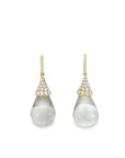 Green Amethyst Cabochon and Diamond Raindrop Earrings