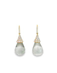 Green Amethyst Cabochon and Diamond Raindrop Earrings