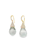 Green Amethyst Cabochon and Diamond Raindrop Earrings