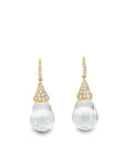 Clear Quartz Cabochon and Diamond Raindrop Earrings