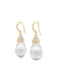 Clear Quartz Cabochon and Diamond Raindrop Earrings
