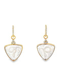 Snake Triangle Carved Quartz and Diamond Earring Charms (14k White Gold, Carved Quartz, and Diamonds)
