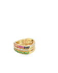 Multi Colored Tourmaline and Emerald Curved Ring