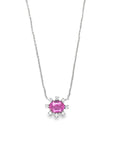 Pink Sapphire Diamond Halo Necklace (14k White Gold, Diamond, and Pink Sapphire)