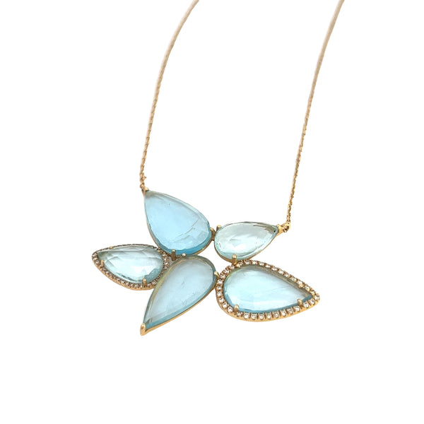 Rose Cut Blue Topaz Mixed Shape Necklace With Diamonds