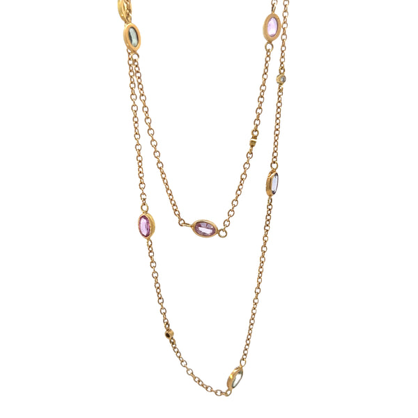 18k Yellow Gold Sapphire Station Necklace
