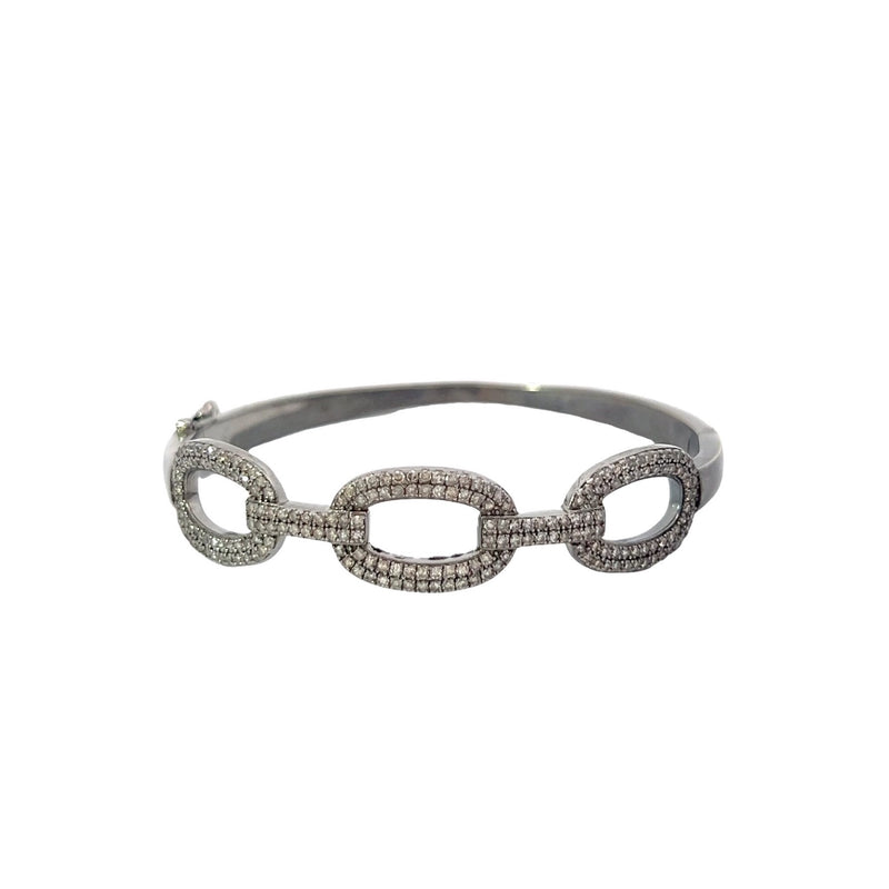 Oxidized Silver Open Link Hinged Bracelet