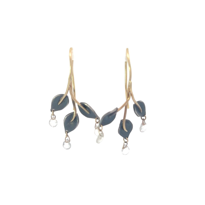 Oxidized Silver and 18k Royal Leaf Sapphire Earrings