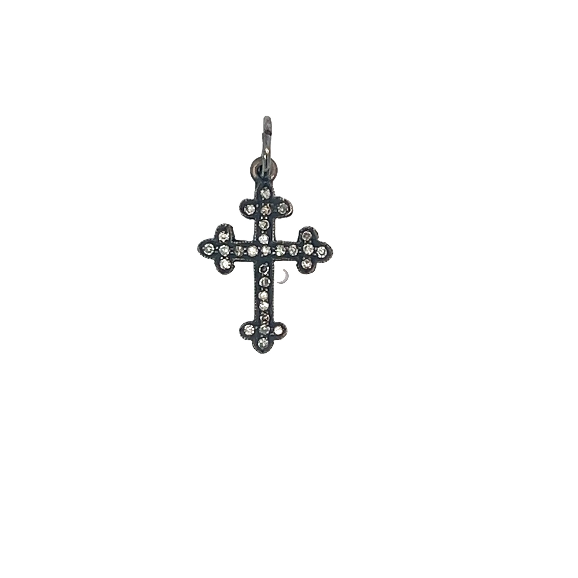 Oxidized Silver and Diamond Cross Pendant