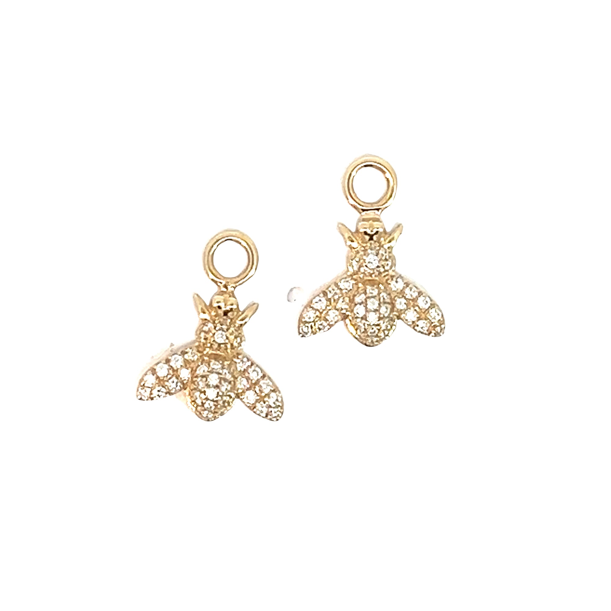 Yellow Gold and Diamond Bee Hoop Earring Charms