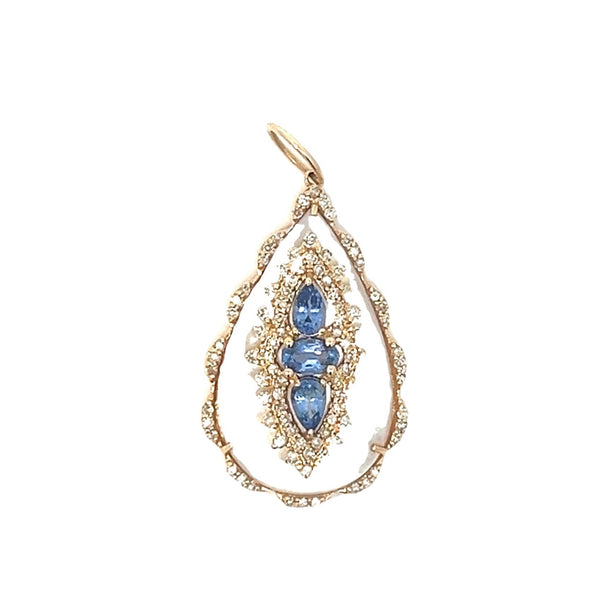 Blue Sapphire and Mother of Pearl Pendant with Diamonds