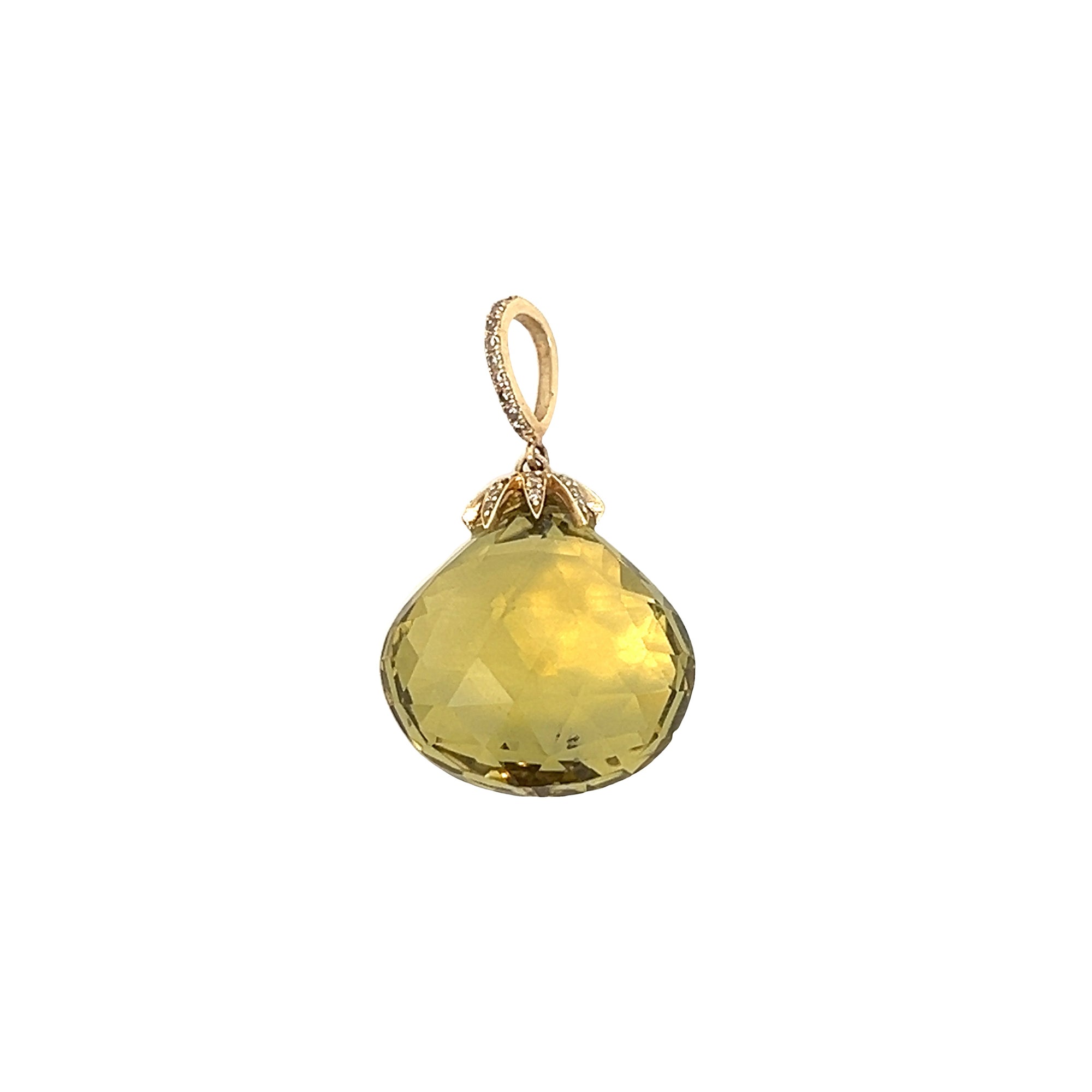 Citrine Bell Briolette Diamond Capped Pendant