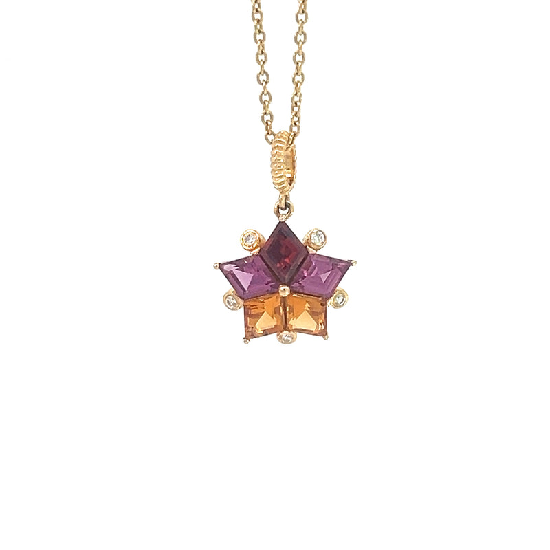 Rhodalite Garnet and Citrine Star Pendant with Diamonds