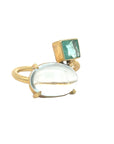 Emerald and Blue Topaz Bypass Ring (18k Yellow Gold, Emerald, Blue Topaz)