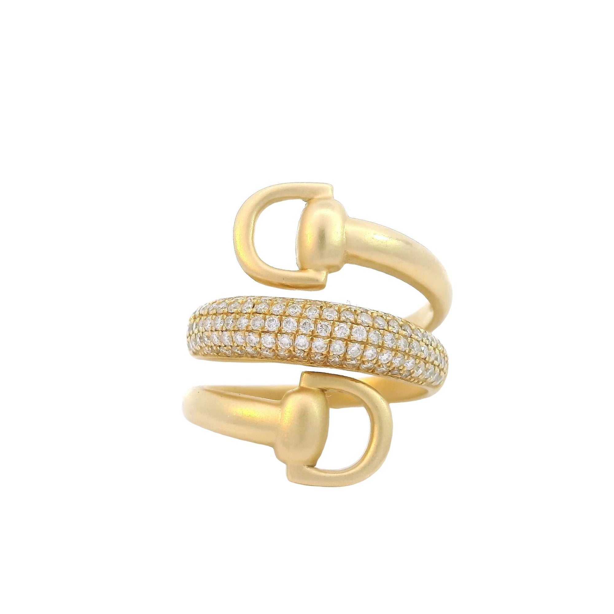 Satin Finish Stirrup Ring With Champagne Diamonds