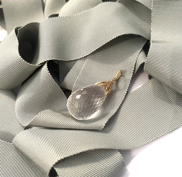 Large Drop White Topaz Pendant With Diamond Cap Pendant