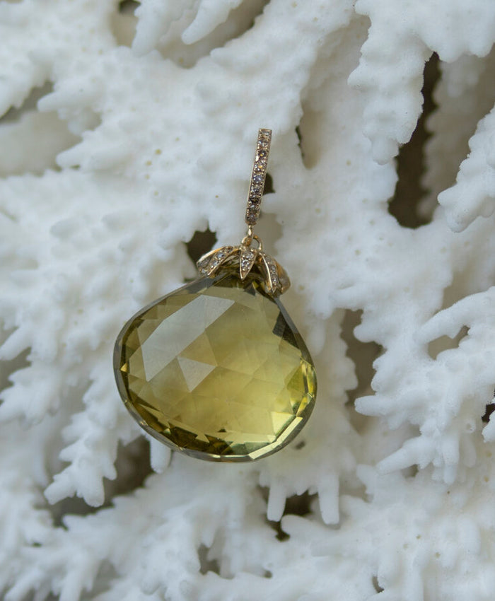 Citrine Bell Briolette Diamond Capped Pendant