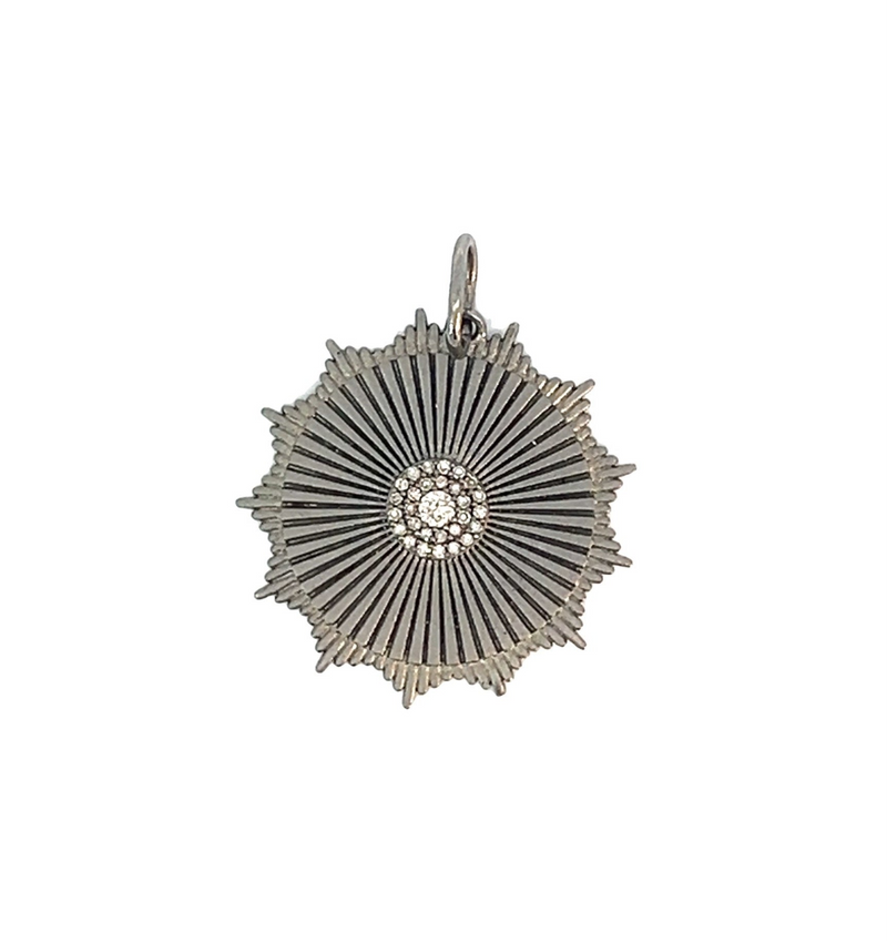 Oxidized Silver and Diamond Fluted Disk Pendant