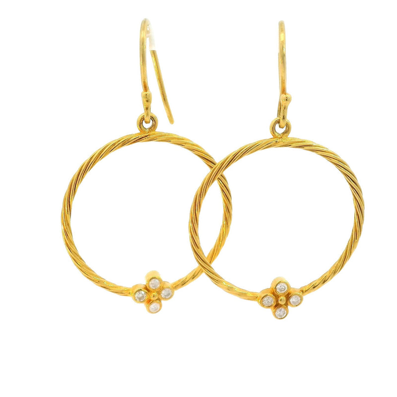 Round Open Twist Circle Drop Earrings with Diamonds