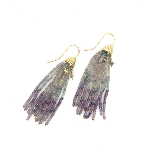 Fluorite and Celestial Tassel Earrings