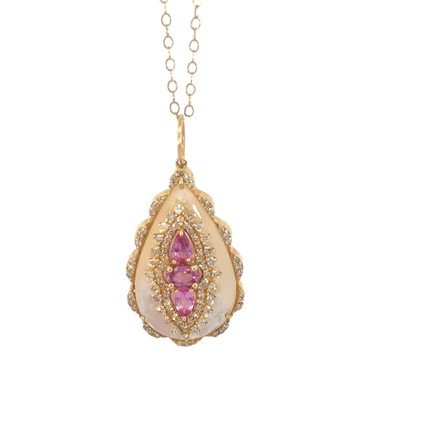 Pink Sapphire and Mother of Pearl Pendant with Diamonds