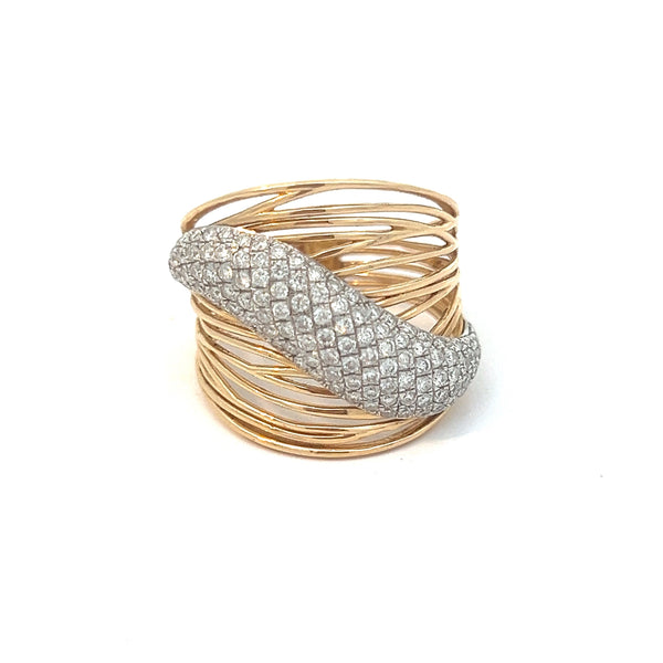 Spun Gold and Pave Diamond Ring