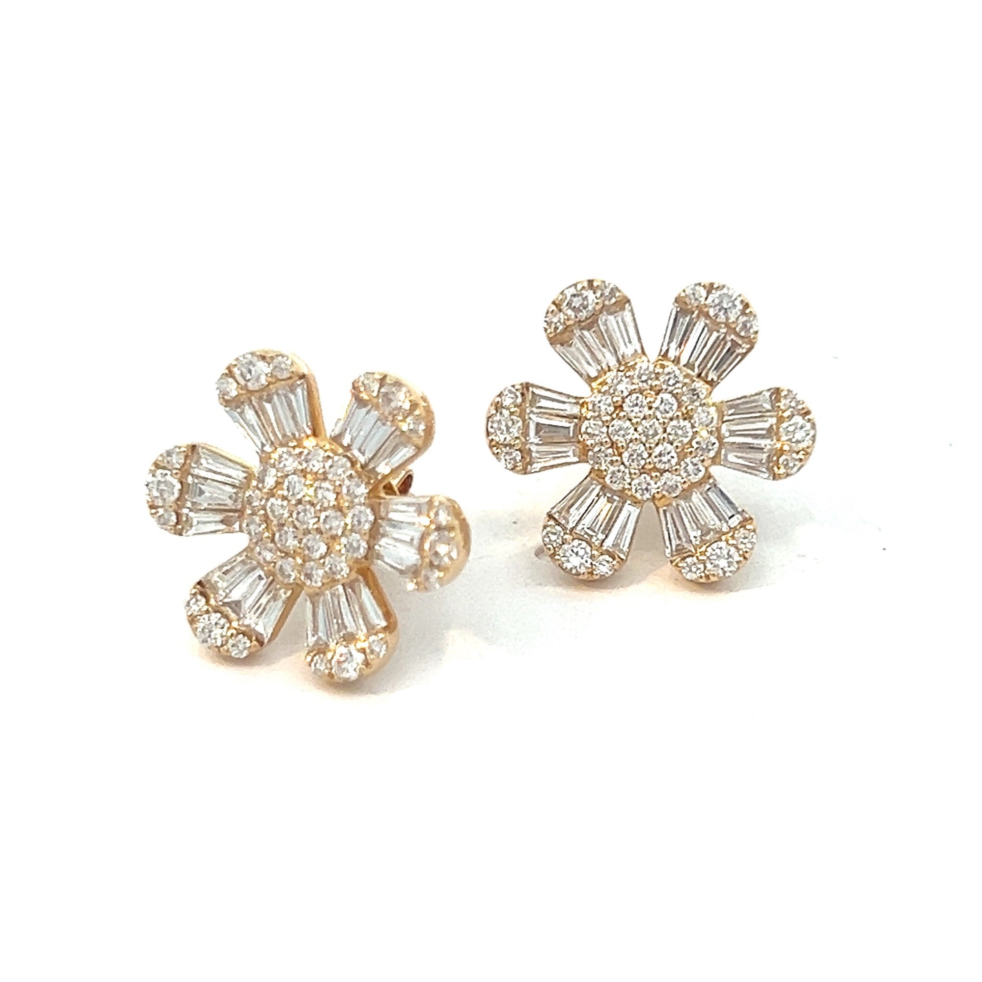 Baguette Diamond Flower Earrings