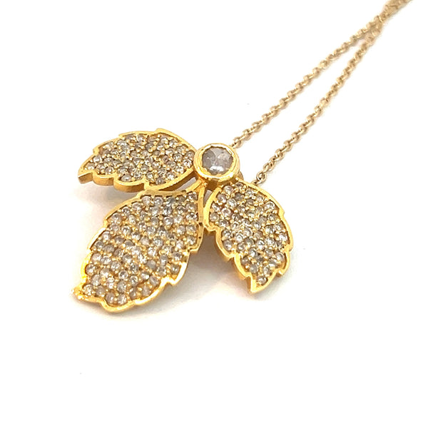 18k Yellow Gold and Diamond Leaf Pendant