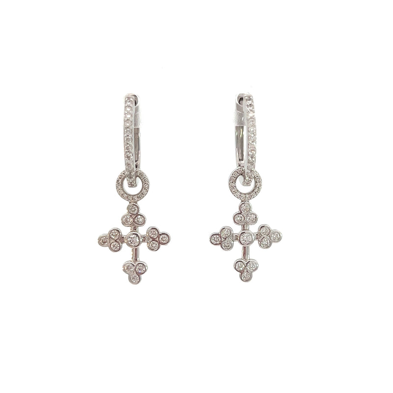 Maltese Cross Earring Charms in White Gold with Diamonds