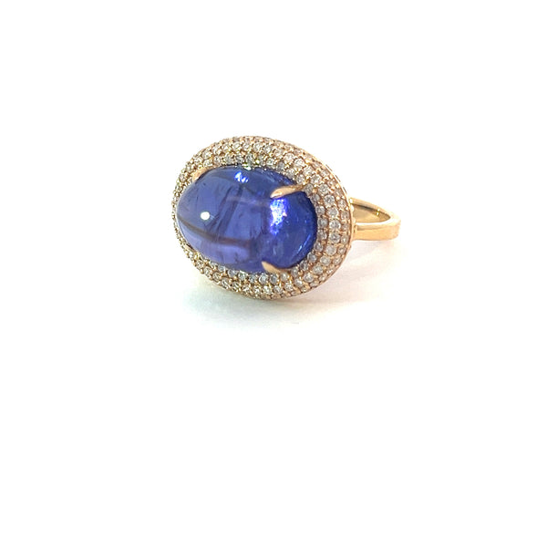 Blue Sapphire Cabochon Ring with Diamonds