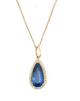 Sapphire Drop Pendant with Diamond Halo