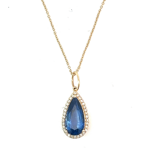 Sapphire Drop Pendant with Diamond Halo