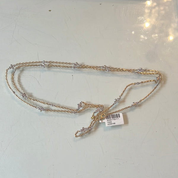Long Yellow and White Gold Quad Diamond Necklace