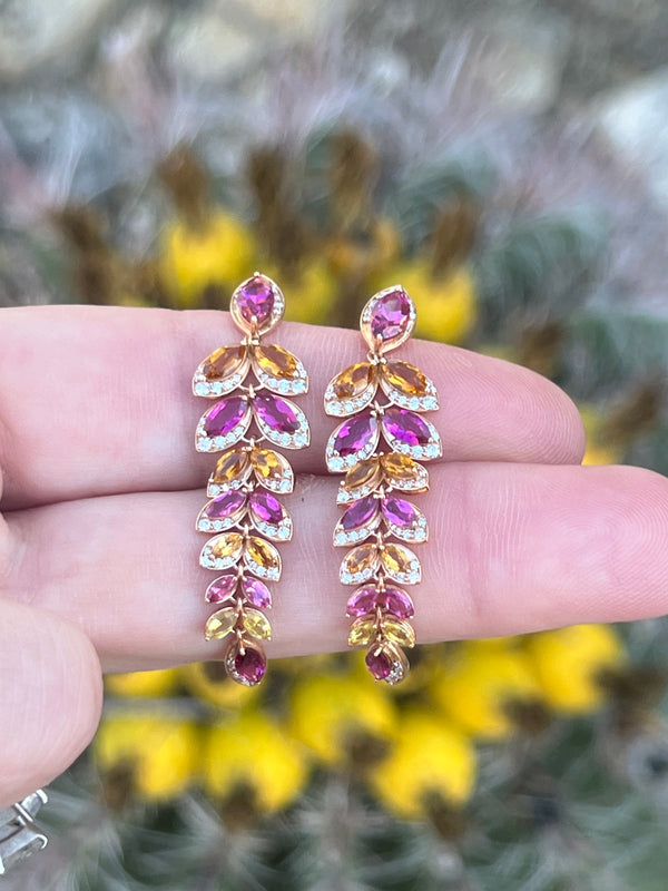 Rhodolite Garnet Citrine and Diamond Pear Drops