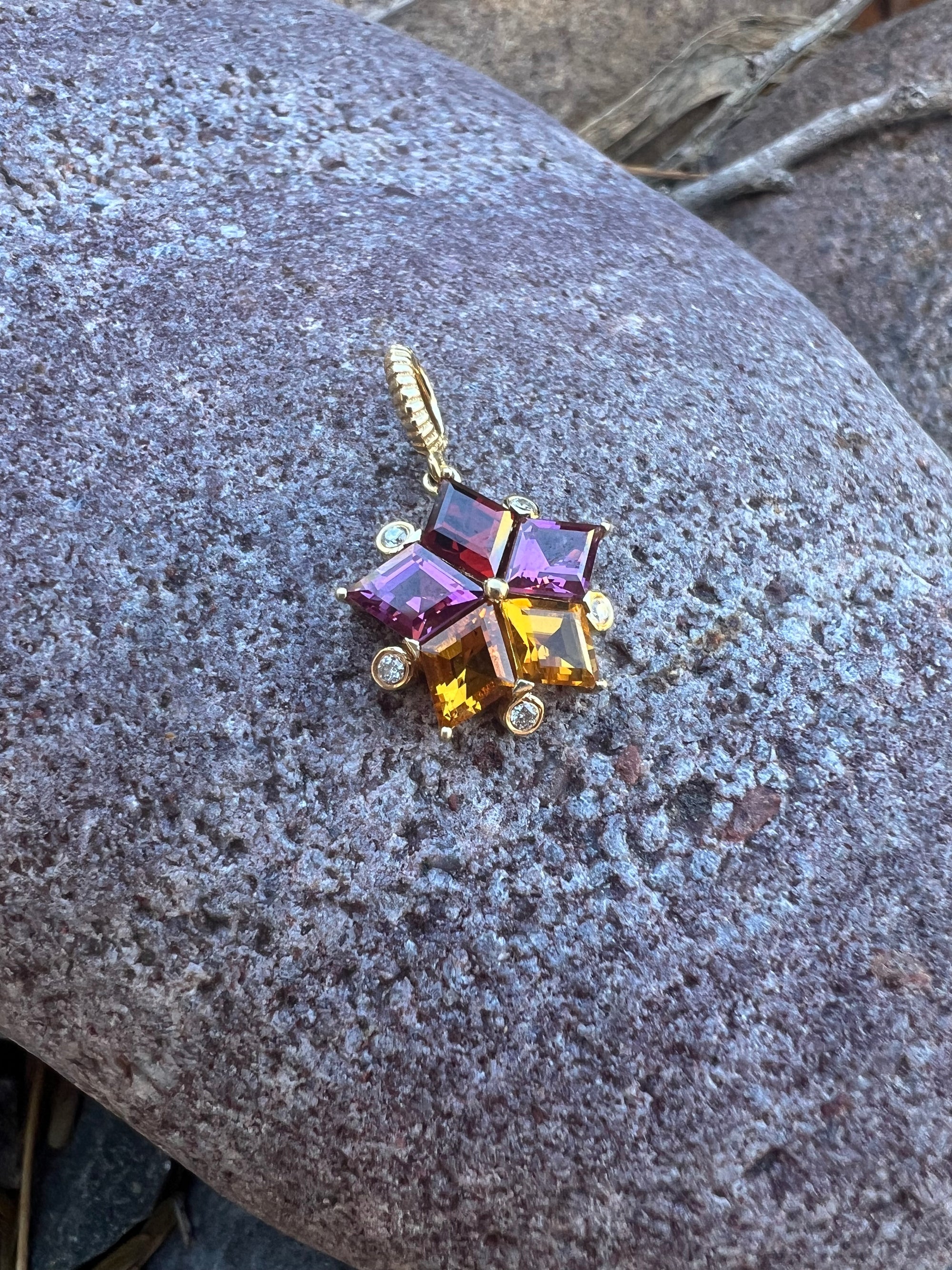 Rhodalite Garnet and Citrine Star Pendant with Diamonds