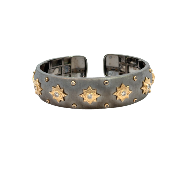 Gold and oxidized Silver Florentine Bangle