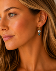 18k Yellow Gold, Grey Pearls, and Blue Topaz Hoop Earring Charms