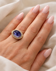 Blue Sapphire Cabochon Ring with Diamonds (14k Yellow Gold, Sapphire, and Diamond)