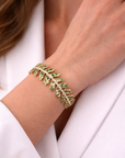 Petite Fern Cuff Bracelet (14k Yellow Gold, Diamonds, Emeralds)