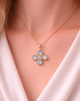 Blue Moonstone Cross Pendant (14k Yellow Gold, Moonstone, and Diamonds)