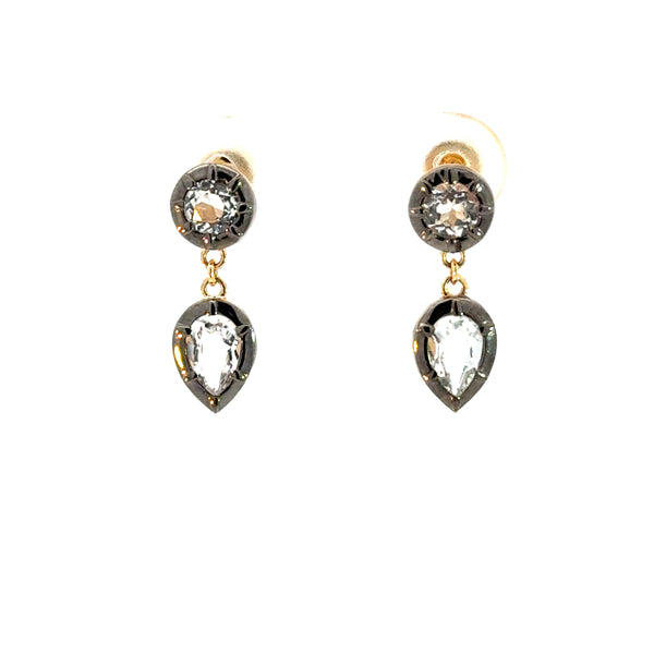 White Topaz & Oxidized Gold Earrings