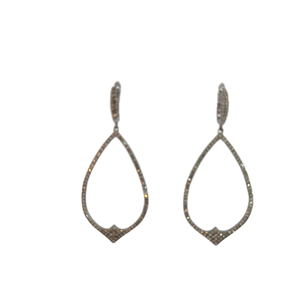 Oxidized Silver and Diamond Drop Earrings