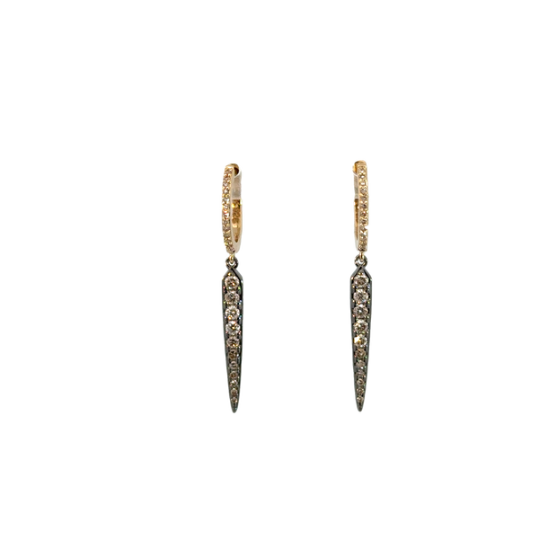 Oxidized Silver and Gold Diamond Dagger Earrings