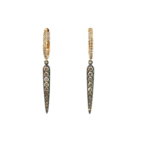 Oxidized Silver and Gold Diamond Dagger Earrings