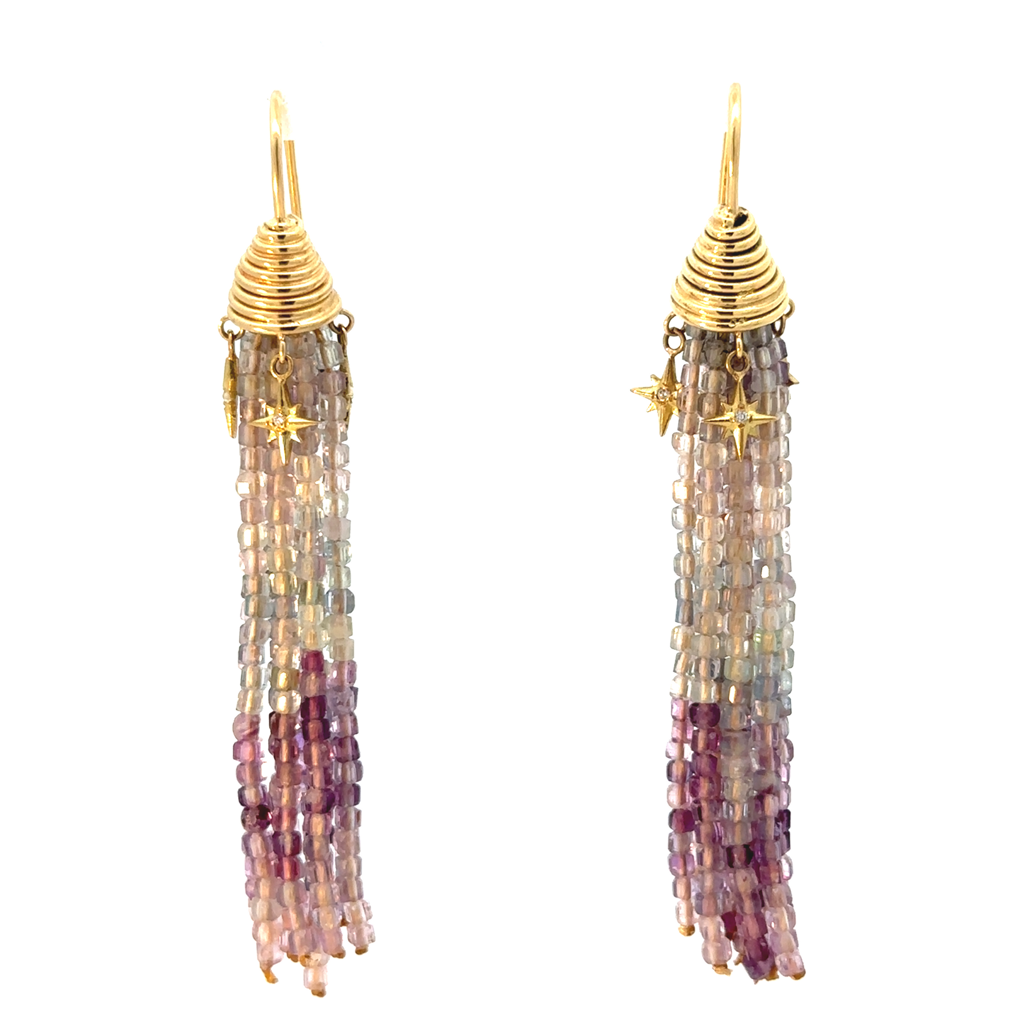 Fluorite and Celestial Tassel Earrings