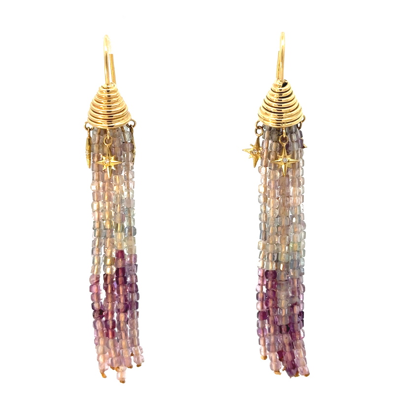 Fluorite and Celestial Tassel Earrings