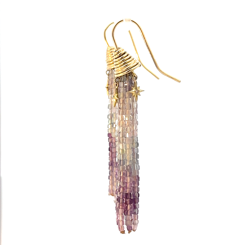 Fluorite and Celestial Tassel Earrings